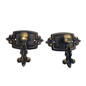 Ornate Brass Bronze Door Knob Pull‎ Hardware Handle Metal Fleur de Lis Vintage